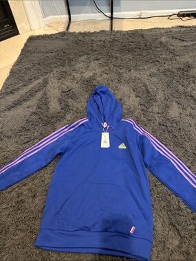 adidas Royal Blue Hoodie with Pink Stripe Accents